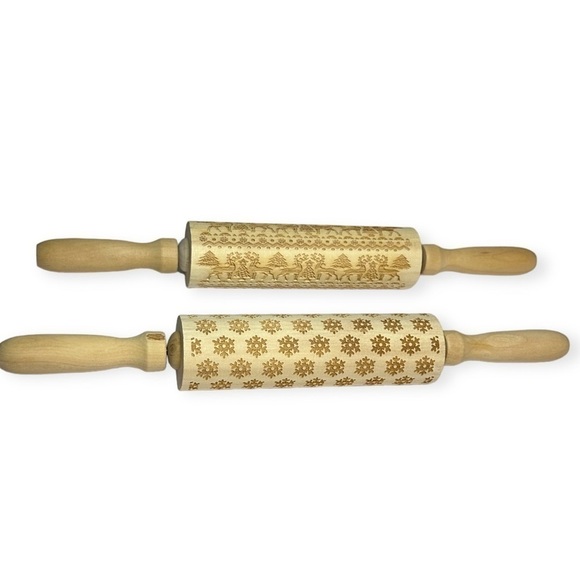3D Engraved Christmas Wooden Rolling Pins Elk Deer Snowflake - Picture 1 of 5